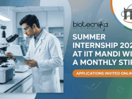 Summer Internship 2026 at IIT Mandi research internship for life science students