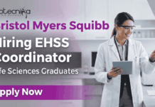 Life Science Jobs at BMS – EHSS Coordinator Vacancy | Life Science Graduates Apply Now Life science jobs at BMS EHSS Coordinator Hyderabad