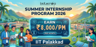 Summer Internship 2026 at IIT Palakkad. Biological Science Candidates, Apply Now and Earn ₹8,000/- per month.
