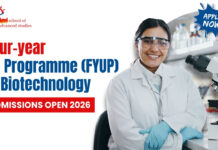 Four-year UG Programme (FYUP) in Biotechnology | Admissions Open 2026 at TERI SAS Explore Four-year UG Programme (FYUP) in Biotechnology 2026 at TERI SAS with Hands-On Labs, & Strong Research Opportunities.