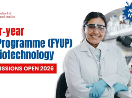 Four-year UG Programme (FYUP) in Biotechnology | Admissions Open 2026 at TERI SAS Explore Four-year UG Programme (FYUP) in Biotechnology 2026 at TERI SAS with Hands-On Labs, & Strong Research Opportunities.