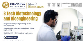 BTech Biotechnology & Bioengineering Admissions Chanakya University. BTech Biotech & Bioengineering Admissions 2026 at Chanakya University.