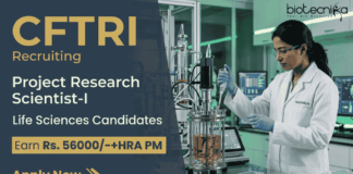 Biotechnology Research Jobs at CFTRI with Rs. 56,000/- + HRA Salary PM | Master’s/ PhD Candidates Apply Now Career in Life Sciences: CFTRI Recruitment invites applications for Biotechnology Research Jobs. Apply Now for Project Research Scientist Role.