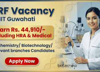 IIT Guwahati Seeking Junior Research Fellow | Earn Rs 44,910/- | Apply Now for Biotechnology Career Apply for Junior Research Fellow at IIT Guwahati Recruitment 2026. Great Opportunity for Biotechnology Career with NET/GATE Qualification.