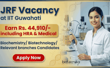 IIT Guwahati Seeking Junior Research Fellow | Earn Rs 44,910/- | Apply Now for Biotechnology Career Apply for Junior Research Fellow at IIT Guwahati Recruitment 2026. Great Opportunity for Biotechnology Career with NET/GATE Qualification.