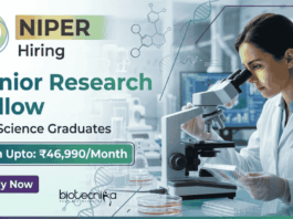 Junior Research Fellow Job at NIPER Recruitment 2026 for Life Science Jobs in Hyderabad