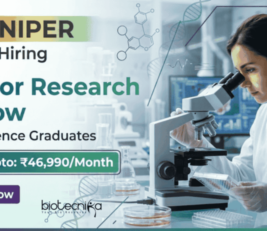 Junior Research Fellow Job at NIPER Recruitment 2026 for Life Science Jobs in Hyderabad