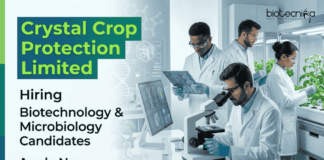 Biotechnology & Microbiology Jobs at Crystal Crop Protection Limited | Apply Now Biotechnology Jobs at Crystal Crop Protection Ltd: Apply for Scientist role & build your Career in Life Sciences with Microbiology Research