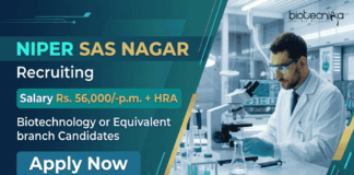 Biotechnology Research Scientist Jobs at NIPER S.A.S. Nagar Mohali | Earn Rs. 56,000/-p.m. + HRA | Apply Now Apply for NIPER Recruitment. Explore Research Scientist Jobs and Build a Career in Life Sciences with ₹56,000 Salary and PhD Opportunity.