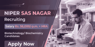Biotechnology Research Scientist Job at NIPER | Earn Rs. 56,000/-p.m. + HRA | Apply Now Apply for NIPER Recruitment 2026 for Research Scientist Jobs. Start your Biotechnology Career with ₹56,000 salary under ICMR project.