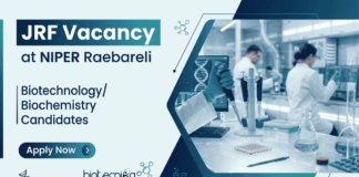 Apply for JRF Vacancy at NIPER Raebareli Recruitment. Build your Biotechnology Career with ₹37,000 stipend in Advanced Cancer Research.