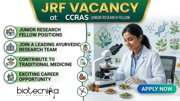 JRF Vacancy at CCRAS-CSMCARI. Masters in Biotechnology & Microbiology Candidates, Apply Now and Earn ₹48,100/- pm. JRF Vacancy at CCRAS-CSMCARI. Masters in Biotechnology & Microbiology Candidates, Apply Now and Earn ₹48,100/- pm.
