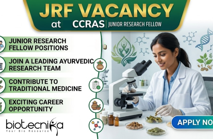 JRF Vacancy at CCRAS-CSMCARI. Masters in Biotechnology & Microbiology Candidates, Apply Now and Earn ₹48,100/- pm.