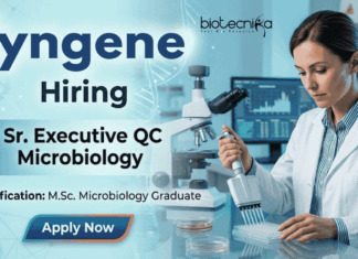 Entry Level Microbiology Jobs – Sr. Executive QC Microbiology at Syngene | Apply Now Entry level microbiology jobs at Syngene in Bangalore for life science students in QC Microbiology