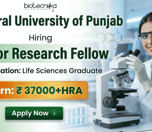 Junior Research Fellow opportunity in life sciences research under CUP recruitment for advanced scientific research careers.