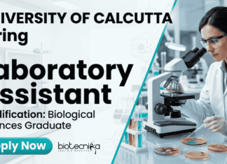 Laboratory Assistant Jobs at University of Calcutta | Biological Sciences Jobs | Apply Now University of Calcutta offers Laboratory Assistant Jobs in Biological Sciences Research