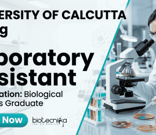 University of Calcutta offers Laboratory Assistant Jobs in Biological Sciences Research