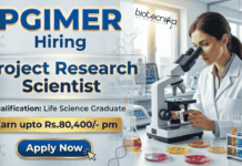 PGIMER Recruitment 2026 for Research Scientist Jobs | Life Sciences Jobs | Earn upto Rs.80,400/- pm PGIMER Recruitment 2026 offers high-paying Research Scientist Jobs in life science research