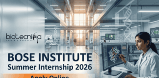 Bose Institute Summer Internship 2026 life science research internship for MSc students in India