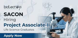 SACON Recruitment 2026 for Project Associate Role | Apply Now SACON Recruitment 2026 Project Associate Research Jobs for Life Science candidates