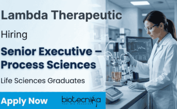 Biotechnology Jobs at Lambda Therapeutic Research | Senior Executive Role | Apply Now Biotechnology jobs at Lambda Therapeutic Research Senior Executive Process Sciences Lambda careers Life science jobs