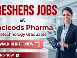 Biotechnology Jobs for Freshers at Macleods Pharma walk in interview