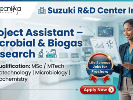 Life Science Jobs for Freshers at Suzuki R&D Center India Project Assistant microbial research job