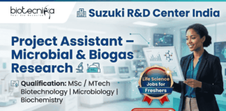 Life Science Jobs for Freshers | Suzuki R&D Center India Hiring for Project Assistant Role | Apply Now Life Science Jobs for Freshers at Suzuki R&D Center India Project Assistant microbial research job