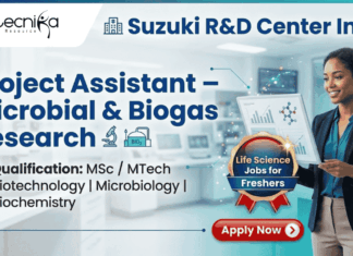 Life Science Jobs for Freshers | Suzuki R&D Center India Hiring for Project Assistant Role | Apply Now Life Science Jobs for Freshers at Suzuki R&D Center India Project Assistant microbial research job