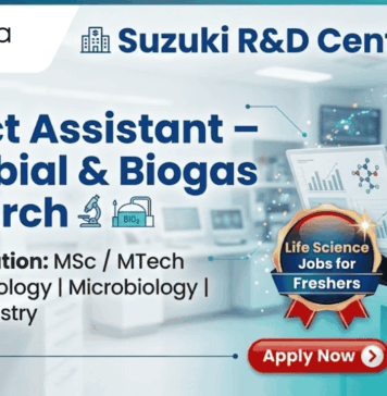 Life Science Jobs for Freshers | Suzuki R&D Center India Hiring for Project Assistant Role | Apply Now Life Science Jobs for Freshers at Suzuki R&D Center India Project Assistant microbial research job