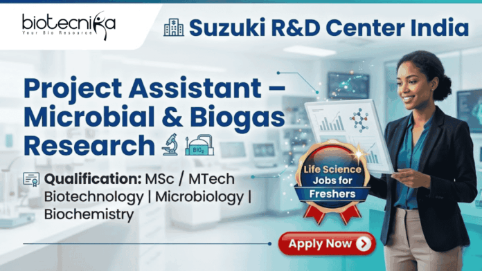 Life Science Jobs for Freshers at Suzuki R&D Center India Project Assistant microbial research job