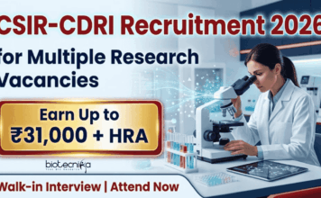 Life Science Research Jobs at CSIR-CDRI | Walk-in | Earn Up to ₹31,000 + HRA CDRI Recruitment 2026: Walk-in for Life Science Research Jobs in Lucknow