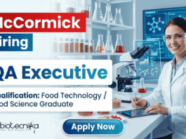 McCormick Hiring QA Executive | Food Technology Jobs