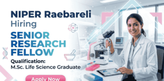 SRF Jobs open at NIPER Raebareli Recruitment for Life Science Research candidates