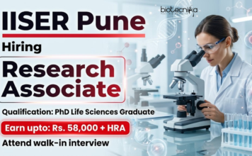 IISER Pune Recruiting for Research Associate Jobs in Life Sciences Research | Earn upto: Rs. 58,000 + HRA | Attend walk-in interview IISER Pune recruitment for Research Associate jobs in Life sciences research