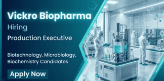 Freshers Life Science Jobs at Vickro Biopharma | BSc/ MSc Male Candidates Apply Now for Production Executive Role Apply for Production Executive Jobs at Vickro Biopharma. Explore Life Sciences Jobs in Hyderabad for Freshers in Biotech Manufacturing Roles.