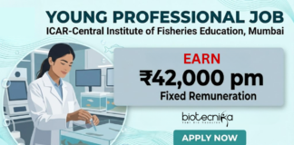 Young Professional Job at ICAR-Central Institute of Fisheries Education, Mumbai. Life Sciences Candidates Apply Now, Earn ₹42,000 per month.