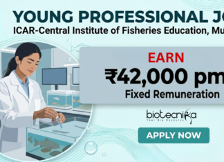 Young Professional Job at ICAR-Central Institute of Fisheries Education, Mumbai. Life Sciences Candidates Apply Now, Earn ₹42,000 per month.
