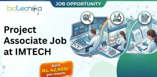 Project Associate Job at IMTECH. Agricultural Sciences Candidates, Apply Now & Earn Rs. 42,000/- per month.