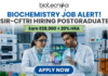 Biochemistry Job Alert! CSIR-CFTRI Hiring Postgraduates | Earn ₹28,000 + 20% HRA CSIR-CFTRI Hiring for Biochemistry Job Earn Upto ₹28,000. A professional and vibrant featured image advertisement for a biochemistry job alert at CSIR-CFTRI, created for Biotecnika. The scene features two young scientists (a man and a woman) in white lab coats and safety goggles, intensely discussing a holographic 3D molecular structure displayed over a lab bench. The background is a brightly lit, modern food science laboratory equipped with advanced bioreactors and analytical instruments. The Biotecnika logo is at the top center. The main text reads "BIOCHEMISTRY JOB ALERT! CSIR-CFTRI HIRING POSTGRADUATES" with a gold ribbon tagline below stating "Earn ₹28,000 + 20% HRA." A large, blue "APPLY NOW" button is positioned at the bottom.