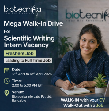 Mega Walk-In Drive For Scientific Writing Intern Vacancy at Biotecnika Leading to Full Time Job – Check Details Scientific Writing Intern in Biotech