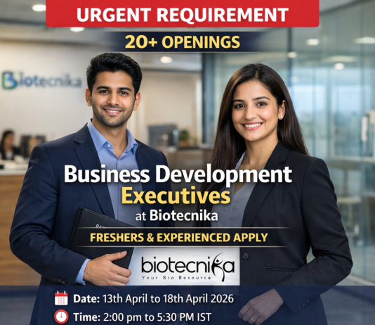 Business Development Executive Job at Biotecnika | Apply Now Joining Biotecnika as an Inside Sales Specialist offers an incredible opportunity for life science graduates to enter the biotech industry. This Immediate Joiners role provides hands-on experience, professional growth, and exposure to real-world sales strategies.