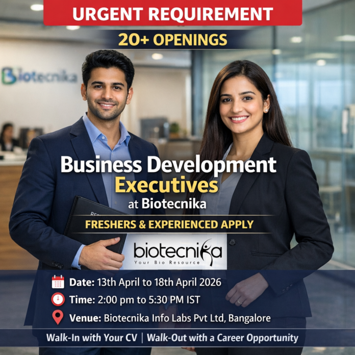 Business Development Executive Job at Biotecnika | Apply Now Business Development Executive Job at Biotecnika | Apply Now Joining Biotecnika as an Inside Sales Specialist offers an incredible opportunity for life science graduates to enter the biotech industry. This Immediate Joiners role provides hands-on experience, professional growth, and exposure to real-world sales strategies.