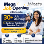 20+ Mega Job Opening at Biotecnika For CRE Post – Freshers & Experienced Attend Walk-In Biotecnika Hiring Customer Relationship Executive. Customer Relationship Executive job at Biotecnika. Great opportunity for life science graduates to build a career in customer success.