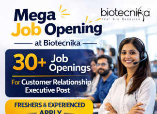 20+ Mega Job Opening at Biotecnika For CRE Post – Freshers & Experienced Attend Walk-In Biotecnika Hiring Customer Relationship Executive. Customer Relationship Executive job at Biotecnika. Great opportunity for life science graduates to build a career in customer success.