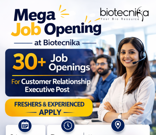 Biotecnika Hiring Customer Relationship Executive. Customer Relationship Executive job at Biotecnika. Great opportunity for life science graduates to build a career in customer success.