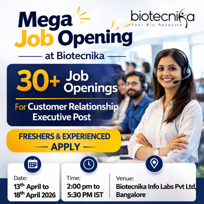 Biotecnika Hiring Customer Relationship Executive Biotecnika Hiring Customer Relationship Executive. Customer Relationship Executive job at Biotecnika. Great opportunity for life science graduates to build a career in customer success.