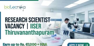 IISER Thiruvananthapuram Careers 2026: Research Scientist Vacancy for MSc Life Science Candidates | Earn up to Rs.67,000 + HRA – Apply Now! Research Scientist vacancy at IISER Thiruvananthapuram | Apply