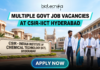 Multiple Govt Job Vacancies at CSIR-IICT Hyderabad | Walk-in-Interview for Life Science Candidates. A realistic featured image for "Multiple Govt Job Vacancies at CSIR-IICT Hyderabad." It depicts scientists walking in front of the CSIR-Indian Institute of Chemical Technology entrance, with the iconic Charminar visible in the background under a clear blue sky. The Biotecnika logo is at the top, and a prominent blue "APPLY NOW" button is at the bottom.