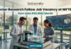 High Paying Senior Research Fellow Job Vacancy at NIFTEM | Earn Upto ₹42,000/ Month High Paying Senior Research Fellow Job Vacancy at NIFTEM Earn Upto ₹42,000 Month. A professional and vibrant featured image for a "Senior Research Fellow Job Vacancy at NIFTEM." The scene showcases three diverse researchers in white lab coats working in a sunlit, state-of-the-art food technology laboratory. They are gathered around an advanced imaging device analyzing a 3D-rendered food sample. A large digital monitor in the background displays complex data visualizations and structural models. The Biotecnika logo is positioned at the top center. The primary text reads "Senior Research Fellow Job Vacancy at NIFTEM" with a sub-headline "Earn Upto ₹42,000/ Month." A sleek, glowing "APPLY NOW" button is located at the bottom.